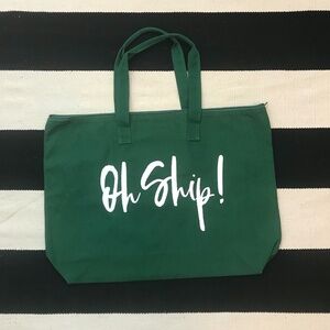 Oh Ship Green White Shipping Tote Bag Zip Closure